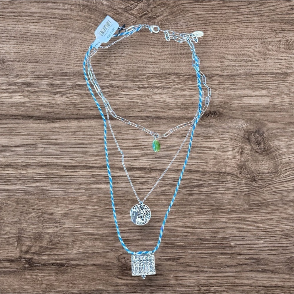 NWT Free People Lenker Layered Necklace in Blue Braided - Picture 5 of 5